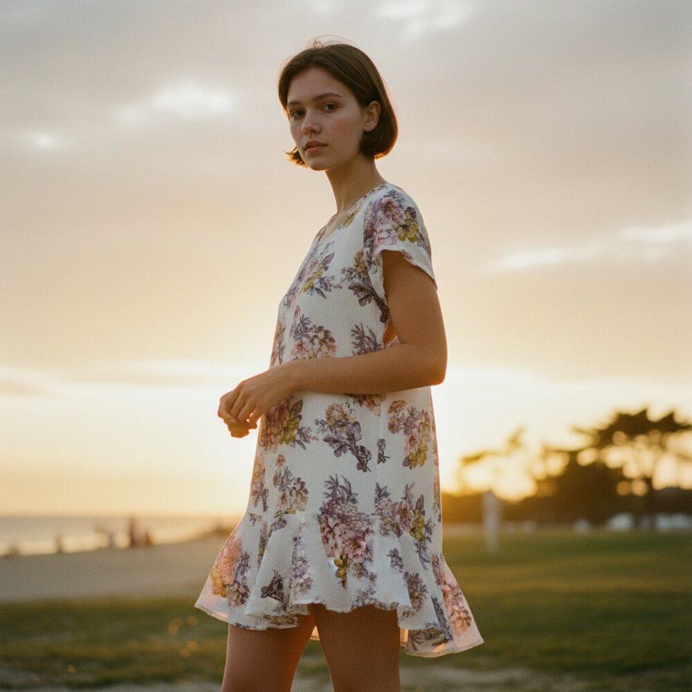 ALTAR'D STATE Women's Cay Mini Dress Floral Ruffle Hem w/Pockets | Size L